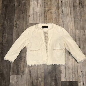 Zara Basic Large Cropped Jacket - 100% Cotton - White - Fringe -